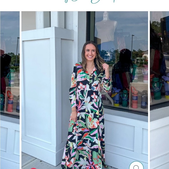 Karlie Multi Floral V-Neck Long Sleeve Tier Maxi Dress Size Large - Picture 1 of 9